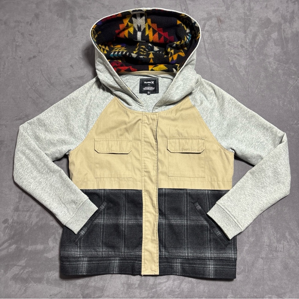 Hurley x Pendleton Jacket Mens XL Full Zip Hooded Aztec Print Wool Cotton